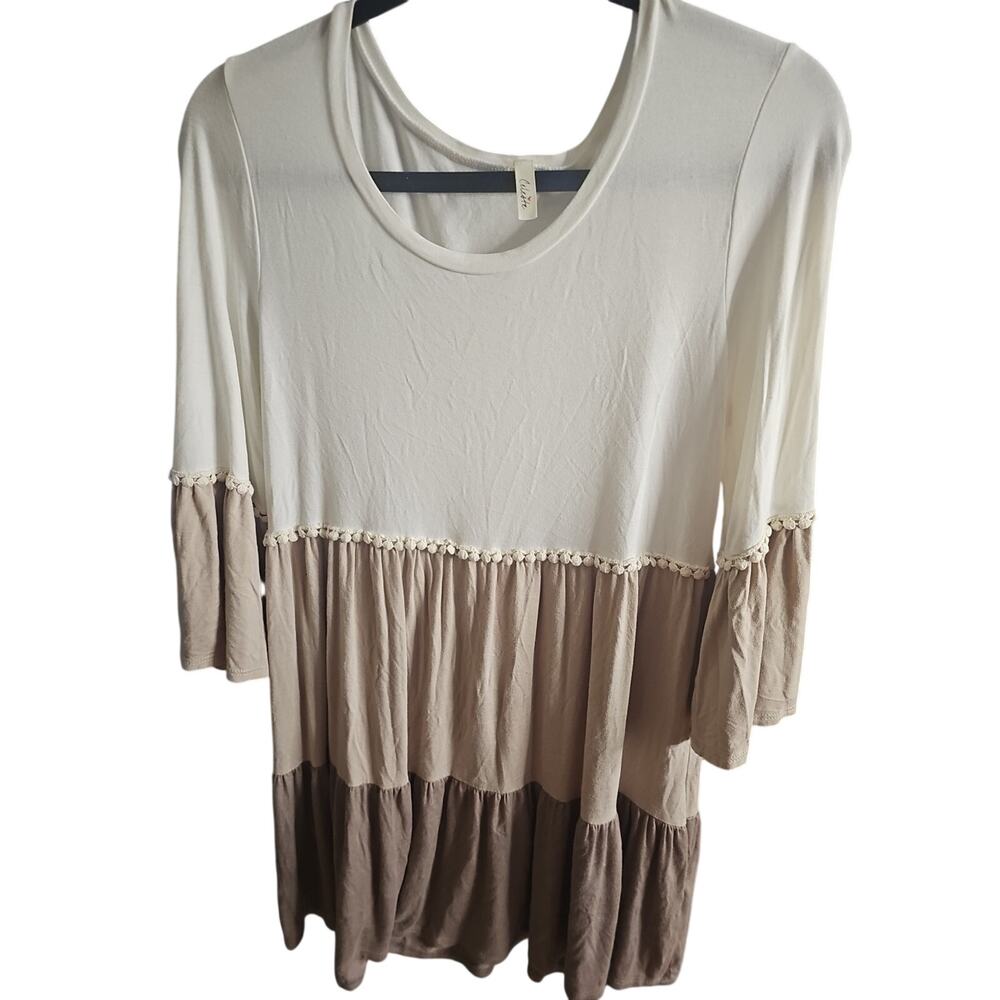 Celeste Boho Nuetral Color Tunic Blouse With Embroidery Size M